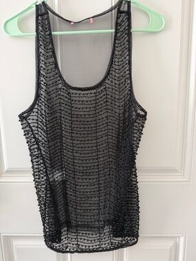 Beaded Sheer Tank Top - Black